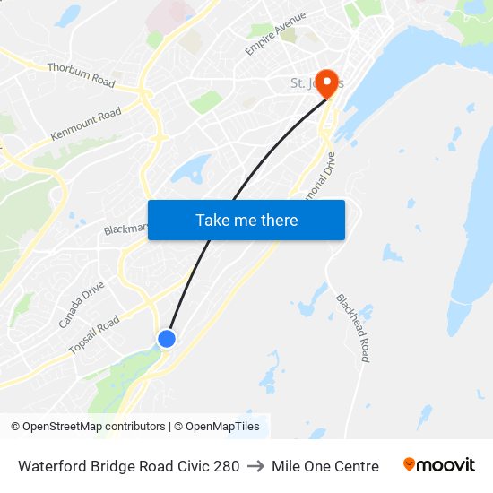 Waterford Bridge Road Civic 280 to Mile One Centre map