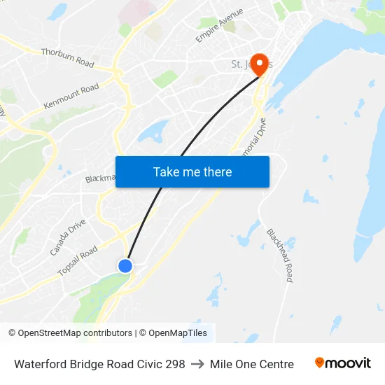 Waterford Bridge Road Civic 298 to Mile One Centre map