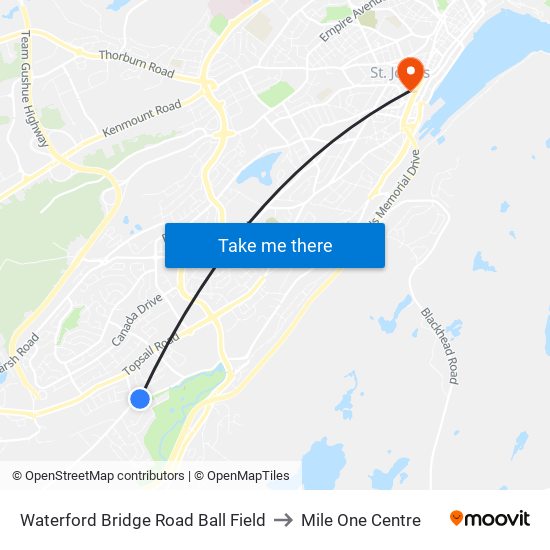 Waterford Bridge Road  Ball Field to Mile One Centre map