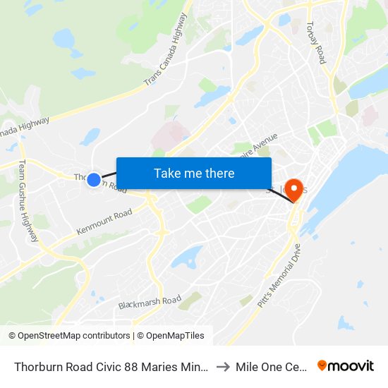Thorburn Road Civic 88 Maries Mini Mart to Mile One Centre map