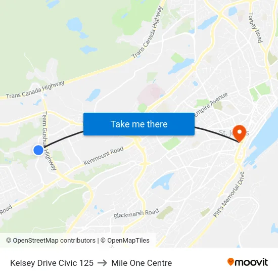 Kelsey Drive Civic 125 to Mile One Centre map