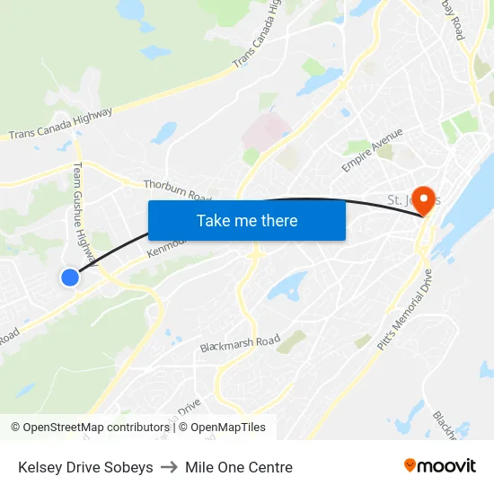 Kelsey Drive Sobeys to Mile One Centre map