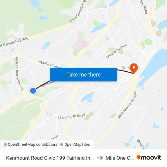 Kenmount Road Civic 199 Fairfield Inn And Suites to Mile One Centre map