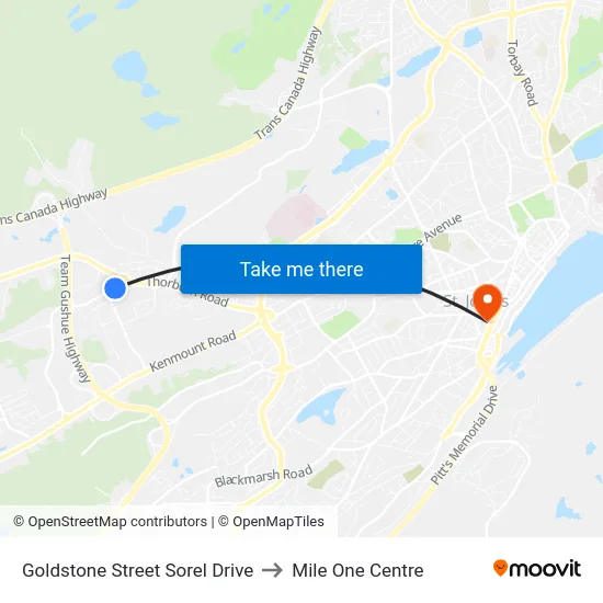 Goldstone Street Sorel Drive to Mile One Centre map