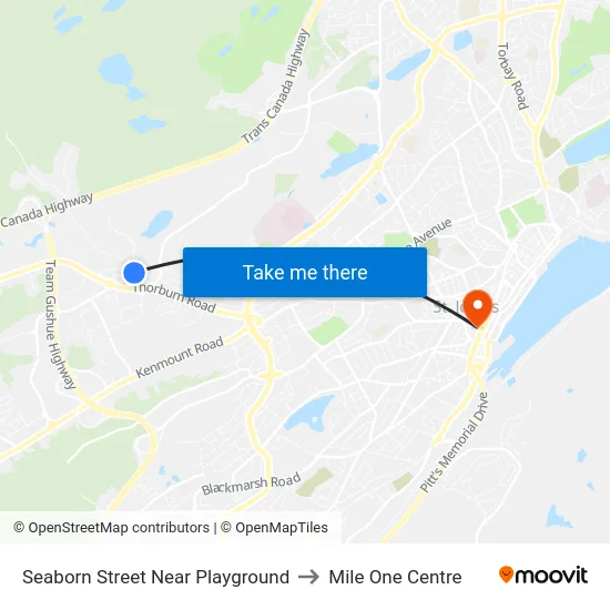Seaborn Street Near Playground to Mile One Centre map