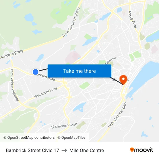 Bambrick Street Civic 17 to Mile One Centre map