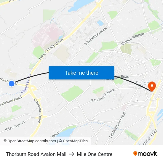 Thorburn Road Avalon Mall to Mile One Centre map