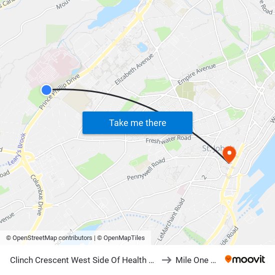 Clinch Crescent West Side Of Health Science Centre to Mile One Centre map