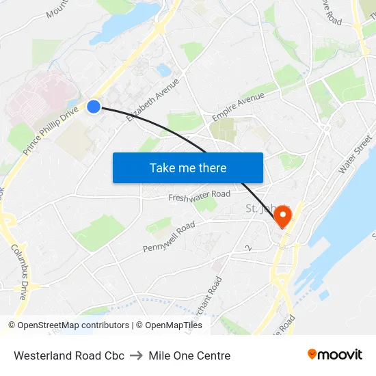 Westerland Road Cbc to Mile One Centre map