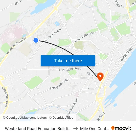 Westerland Road Education Building to Mile One Centre map