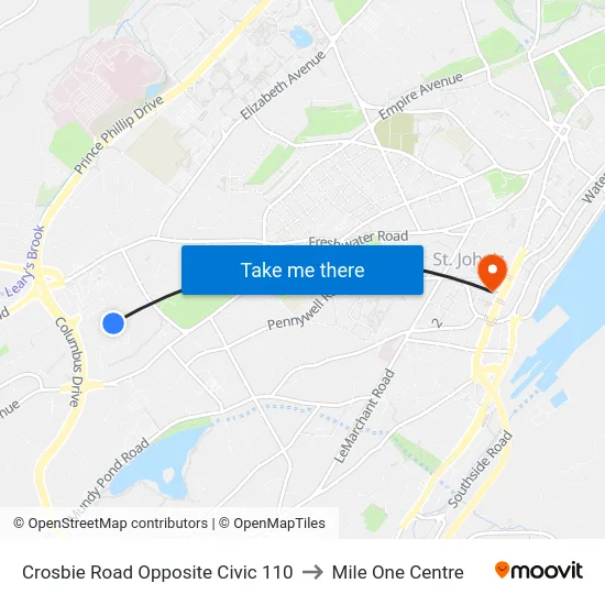 Crosbie Road Opposite Civic 110 to Mile One Centre map