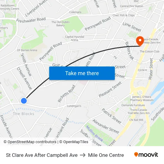 St Clare Ave After Campbell Ave to Mile One Centre map