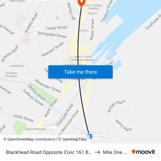 Blackhead Road Opposite Civic 161 Blackhead Road to Mile One Centre map