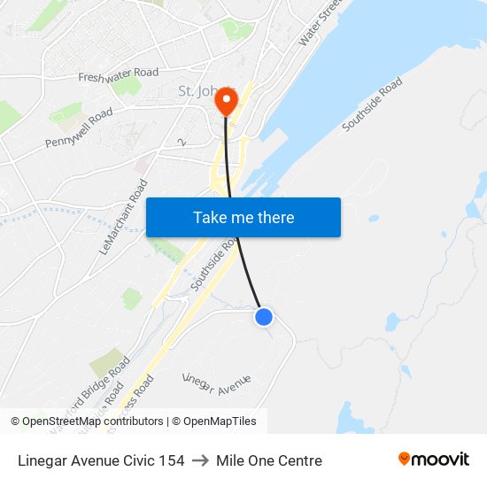 Linegar Avenue Civic 154 to Mile One Centre map