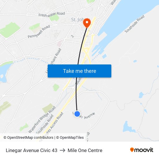 Linegar Avenue Civic 43 to Mile One Centre map