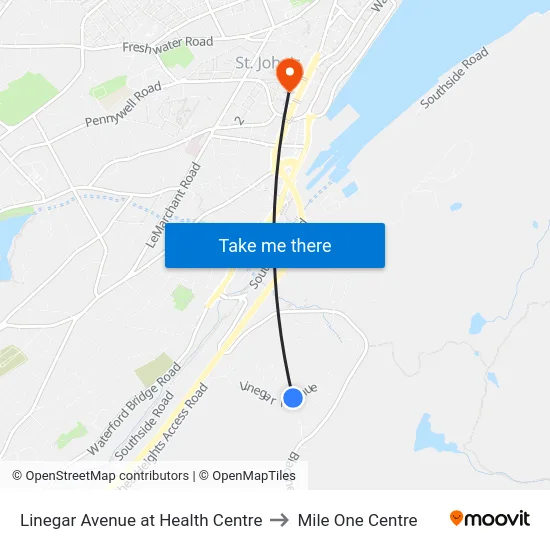 Linegar Avenue at Health Centre to Mile One Centre map