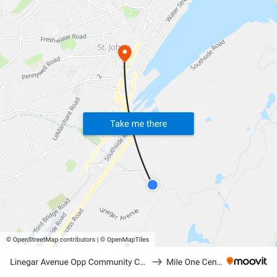 Linegar Avenue Opp Community Center to Mile One Centre map