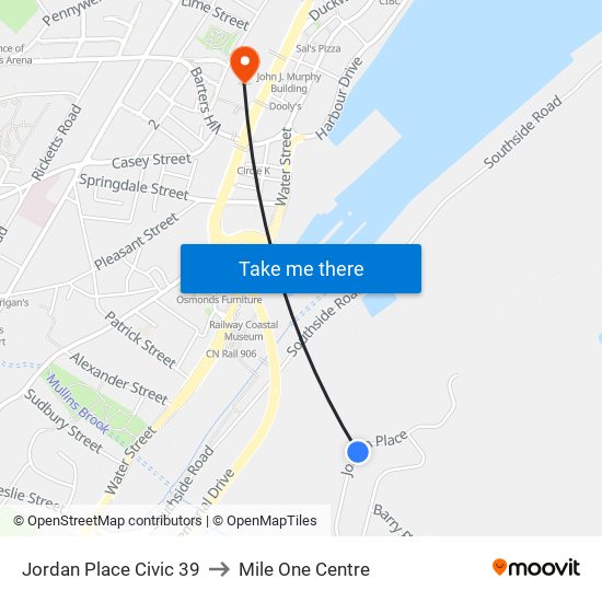 Jordan Place Civic 39 to Mile One Centre map