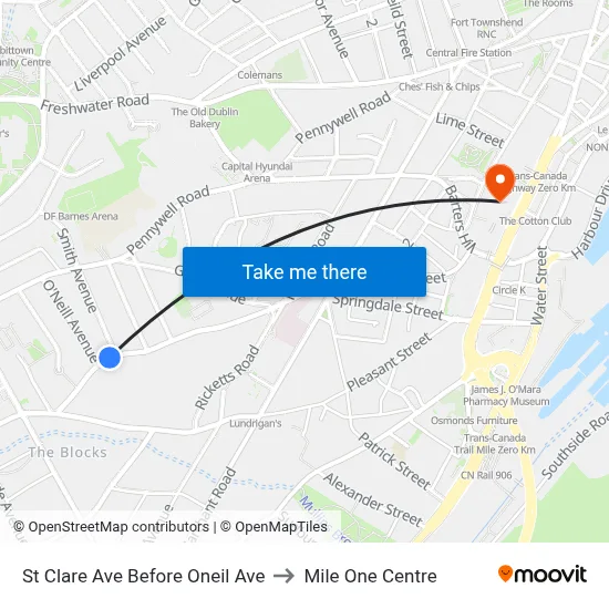 St Clare Ave Before Oneil Ave to Mile One Centre map