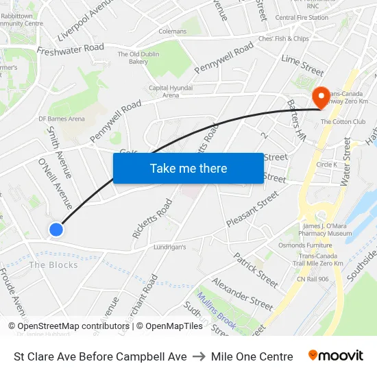 St Clare Ave Before Campbell Ave to Mile One Centre map