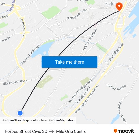 Forbes Street Civic 30 to Mile One Centre map