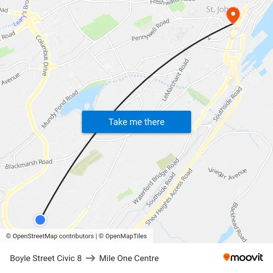 Boyle Street Civic 8 to Mile One Centre map