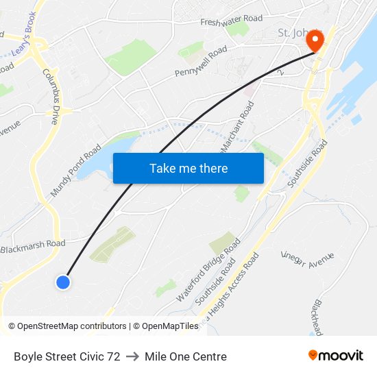 Boyle Street Civic 72 to Mile One Centre map