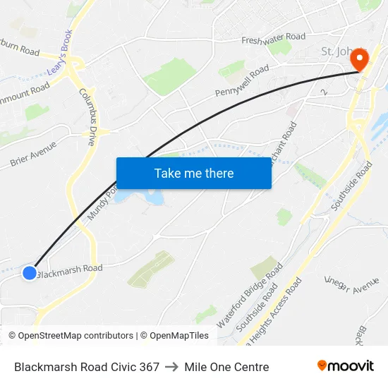 Blackmarsh Road Civic 367 to Mile One Centre map