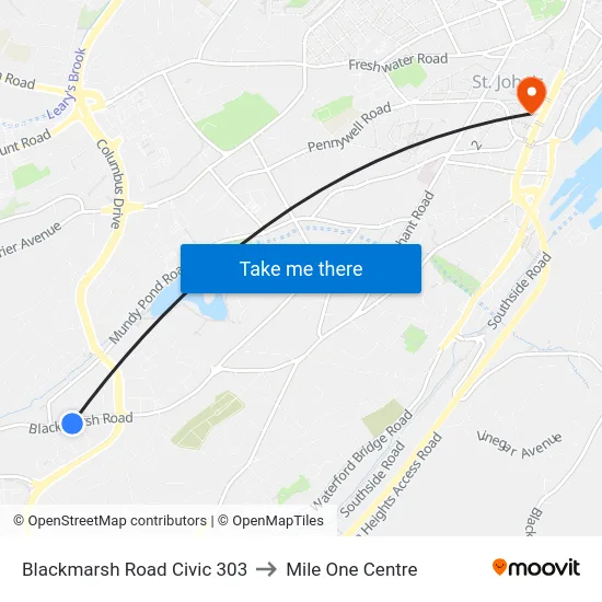 Blackmarsh Road Civic 303 to Mile One Centre map