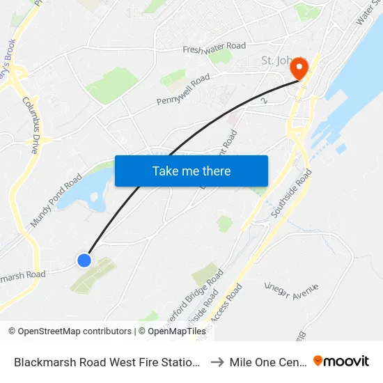 Blackmarsh Road West Fire Station # 2 to Mile One Centre map