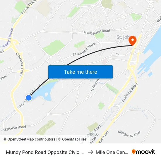 Mundy Pond Road Opposite Civic 162 to Mile One Centre map