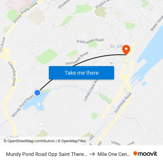 Mundy Pond Road Opp Saint Theresa's to Mile One Centre map