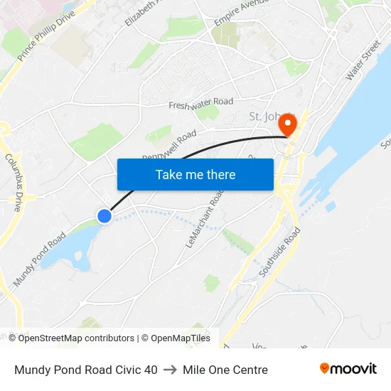 Mundy Pond Road Civic 40 to Mile One Centre map