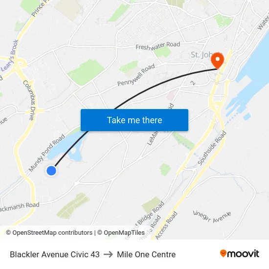 Blackler Avenue Civic 43 to Mile One Centre map