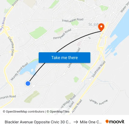 Blackler Avenue Opposite Civic 30 City Depot to Mile One Centre map