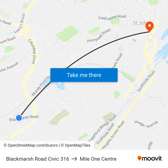 Blackmarsh Road Civic 316 to Mile One Centre map