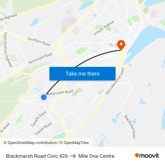 Blackmarsh Road Civic 426 to Mile One Centre map