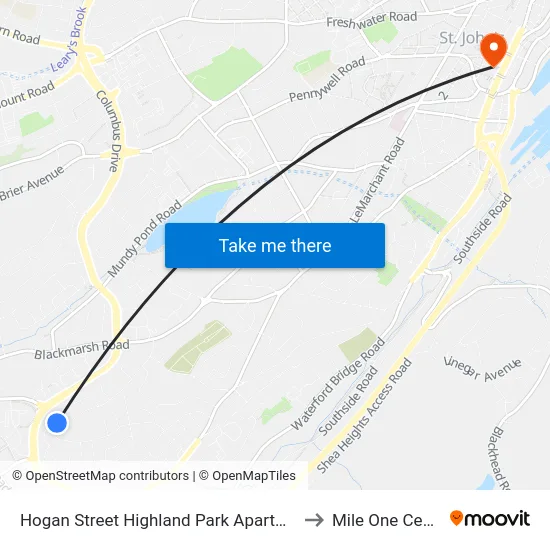 Hogan Street Highland Park Apartments to Mile One Centre map