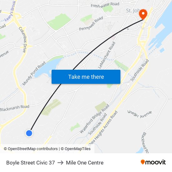 Boyle Street Civic 37 to Mile One Centre map