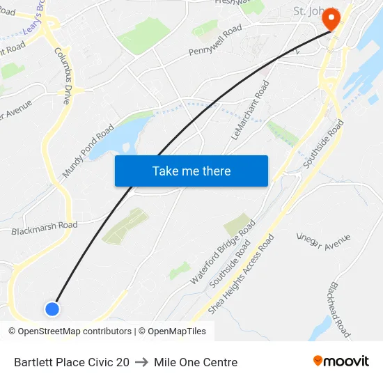 Bartlett Place Civic 20 to Mile One Centre map