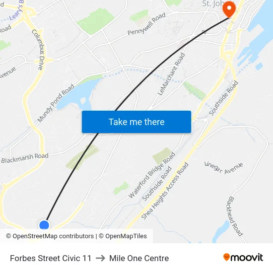Forbes Street Civic 11 to Mile One Centre map