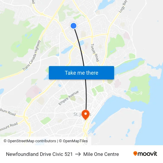 Newfoundland Drive Civic 521 to Mile One Centre map