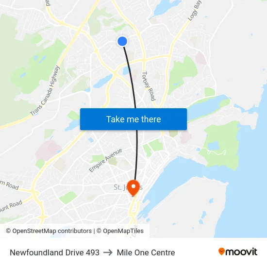 Newfoundland Drive 493 to Mile One Centre map