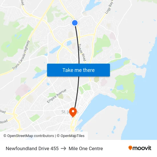 Newfoundland Drive 455 to Mile One Centre map