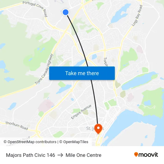 Majors Path Civic 146 to Mile One Centre map