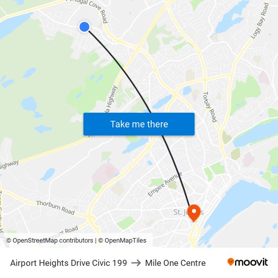 Airport Heights Drive Civic 199 to Mile One Centre map