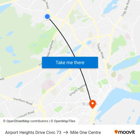 Airport Heights Drive Civic 73 to Mile One Centre map