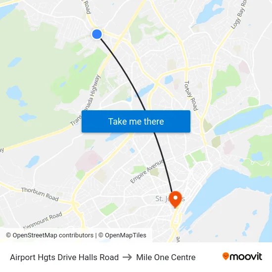 Airport Hgts Drive Halls Road to Mile One Centre map