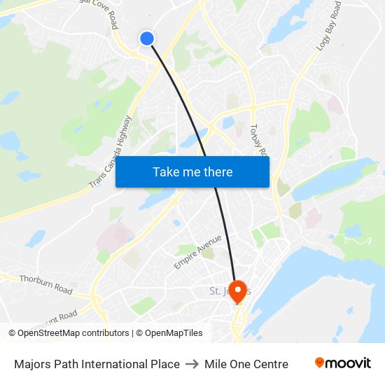 Majors Path International Place to Mile One Centre map