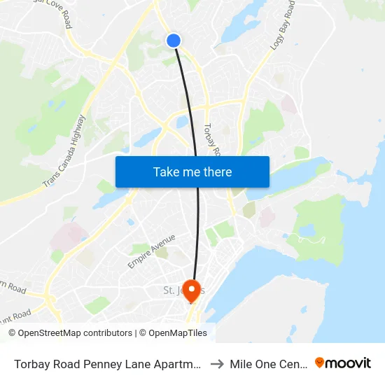 Torbay Road Penney Lane Apartments to Mile One Centre map
